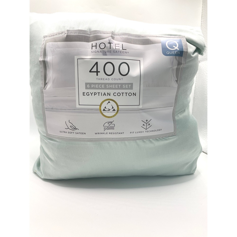 Hotel Signature Sateen Sheet Set Q Misty Blue OPEN NEW 400CT Egyptian Cotton 6Pc